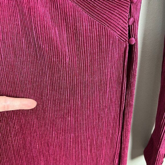 YAS Wrap Dress Womens Medium Wine Maxi Long Sleeve Ribbed V-Neck Slinky Stretch - Picture 6 of 13